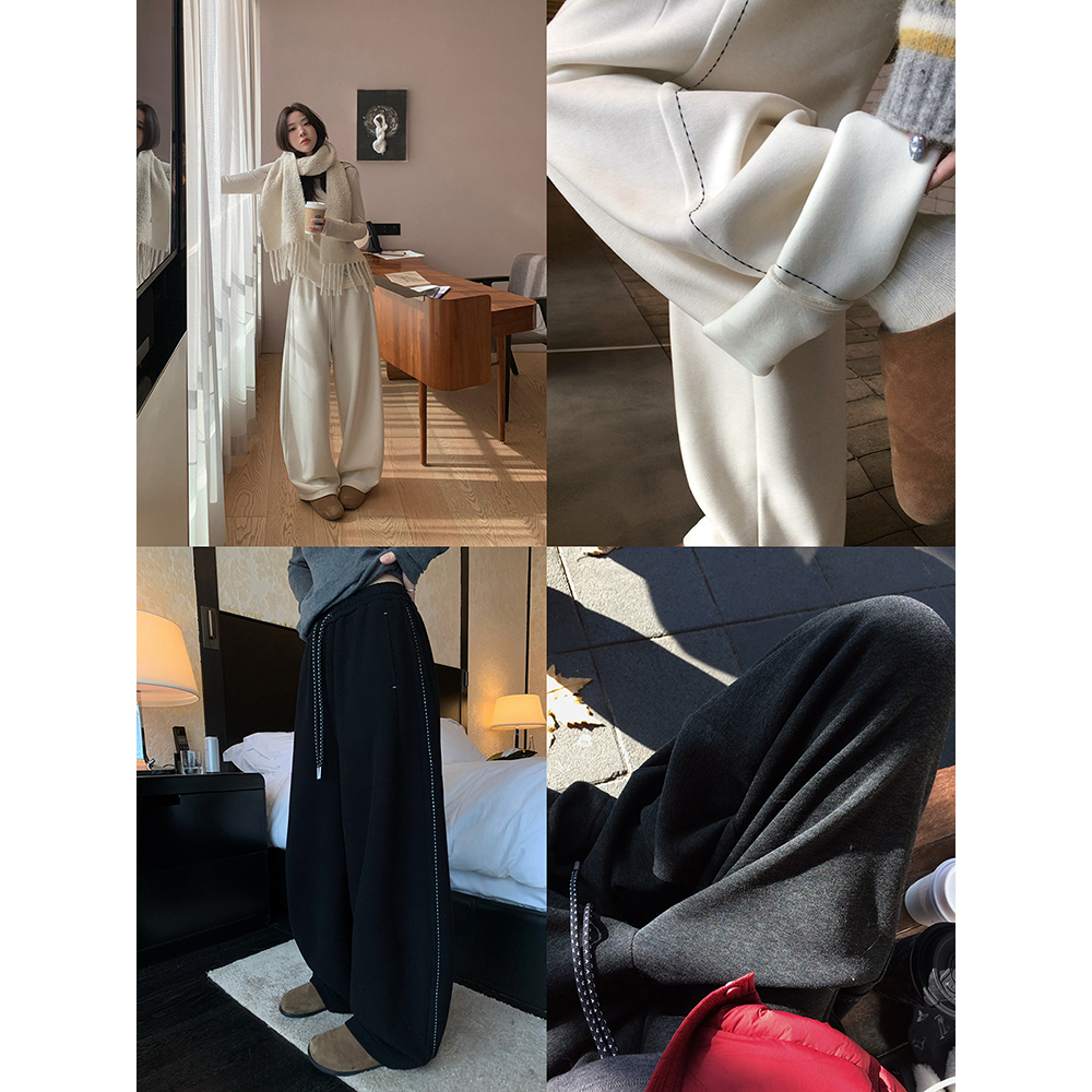 张贝贝 明线豆乳裤 加厚一体绒 解构风明线弯刀裤