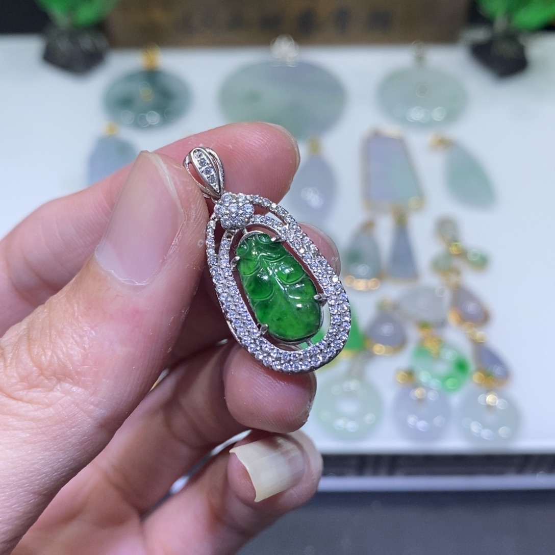 翡翠银S925镶嵌吊坠(不含链)