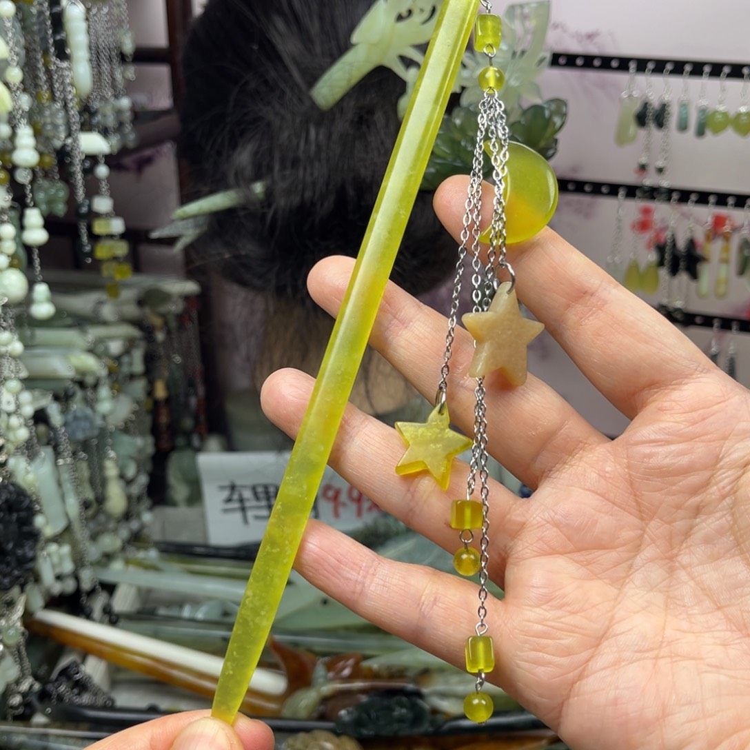 岫玉未镶嵌发饰长度19厘米左右