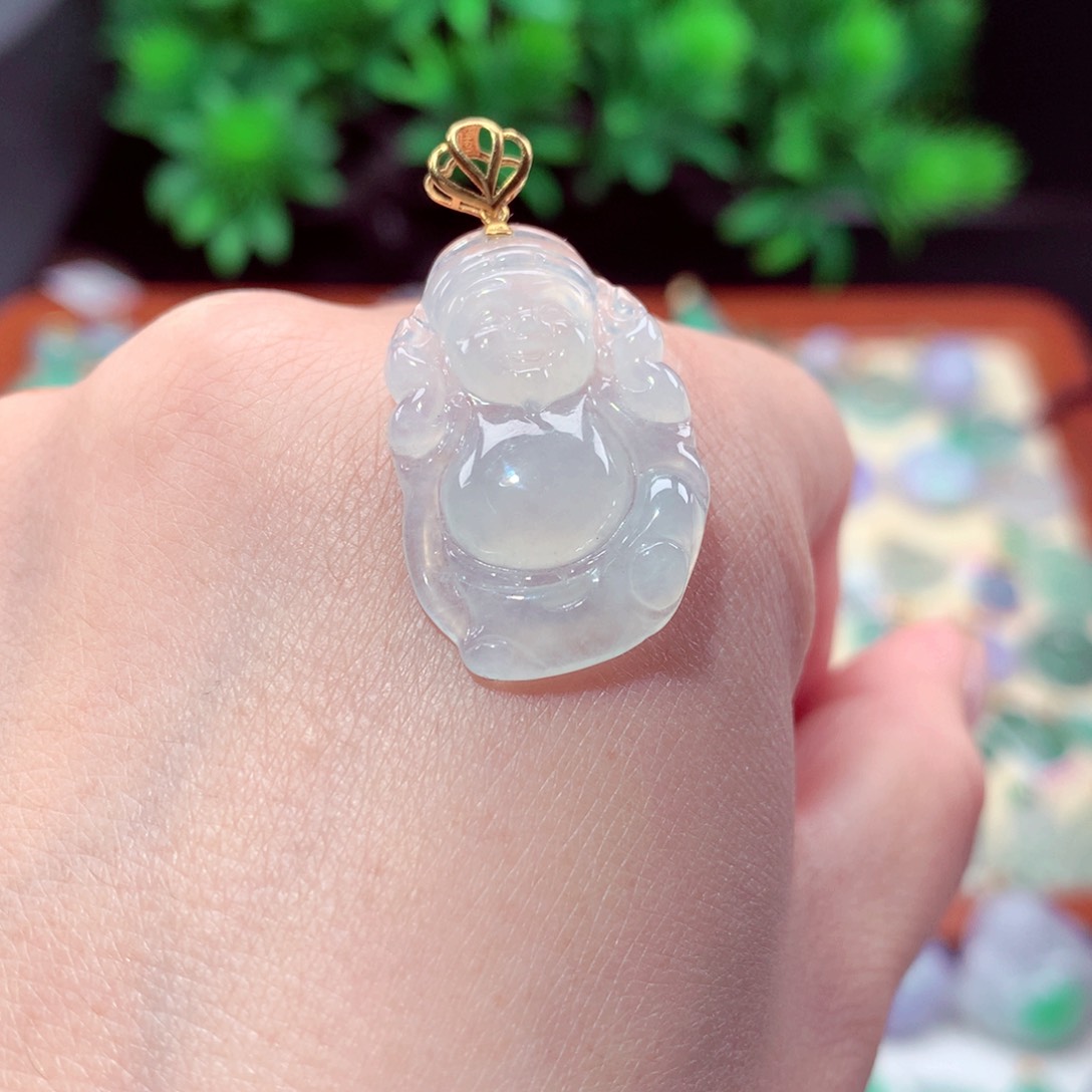 翡翠18K金镶嵌吊坠(不含链)