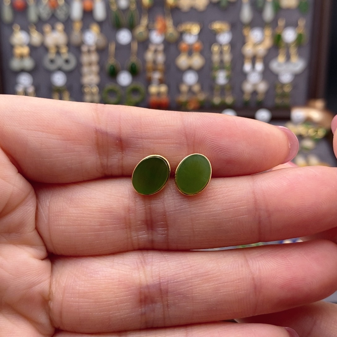 银S925镶嵌和田玉耳饰