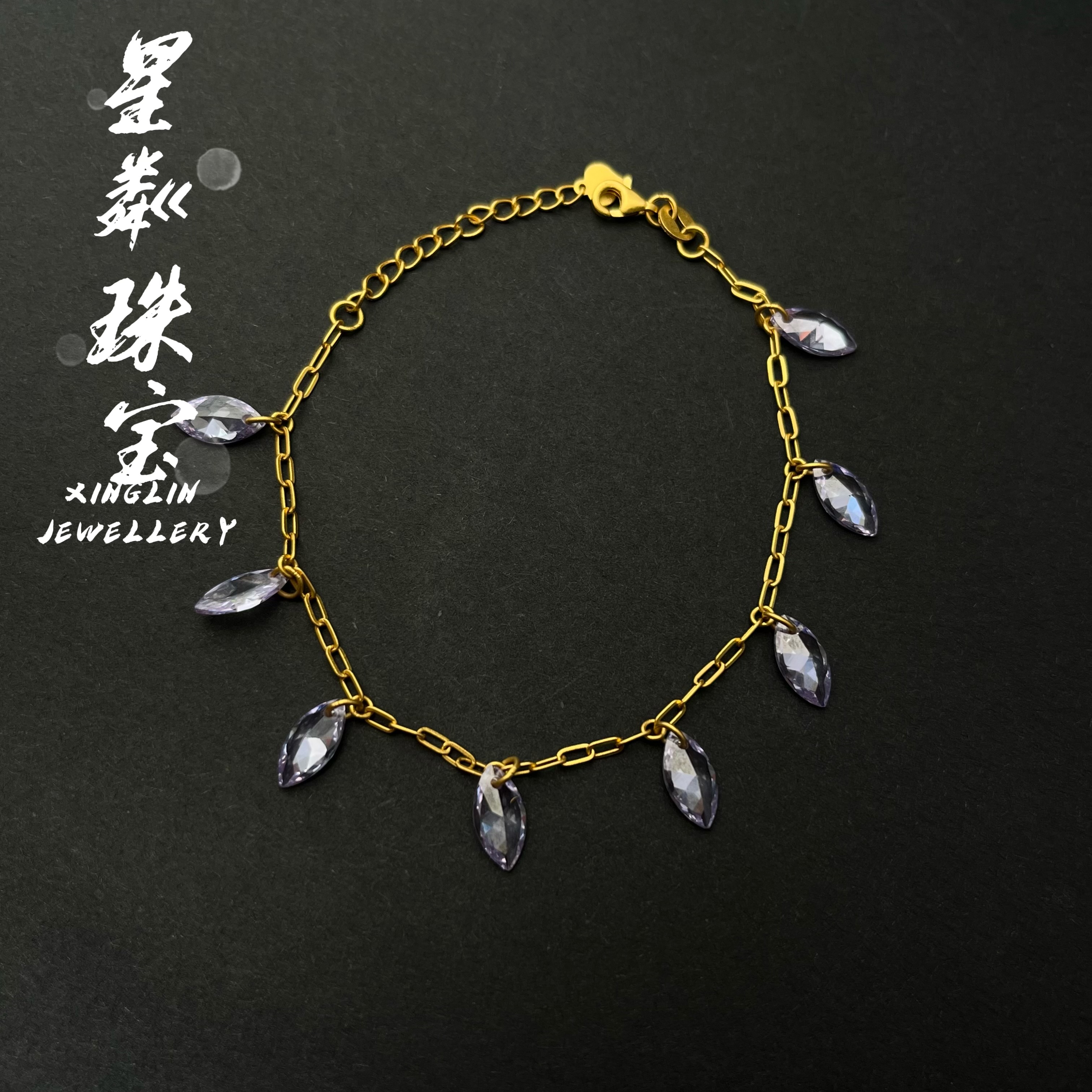 【紫树叶流苏手链】足金999黄金5G时尚潮流金手链百搭气质精美手工