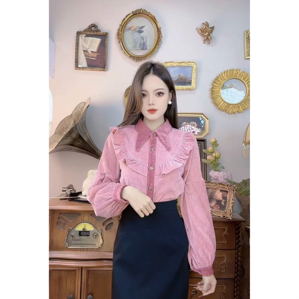 【769】复古衬衫上衣女装秋冬新款温柔蝴蝶撞色领撞色法式衬衣