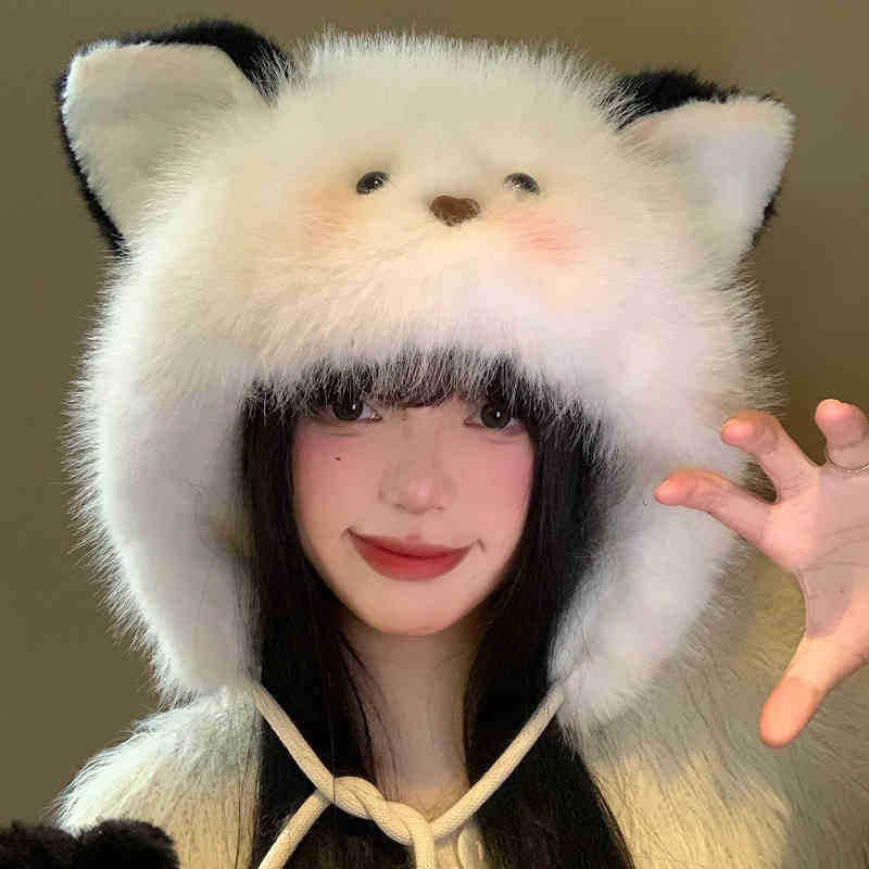 网红学生毛绒加厚保暖韩版冬季猫咪百搭ins秋冬时尚骑车可爱腮红