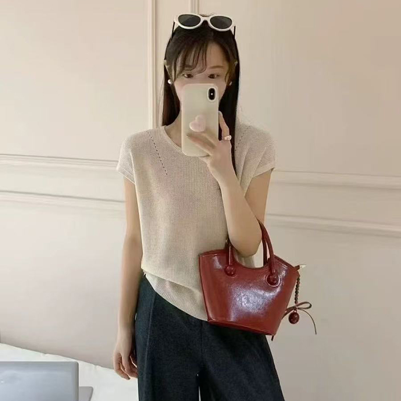 「小性感」超好看~后背纽扣夏装洋气百搭显瘦短袖针织衫开衫-2870