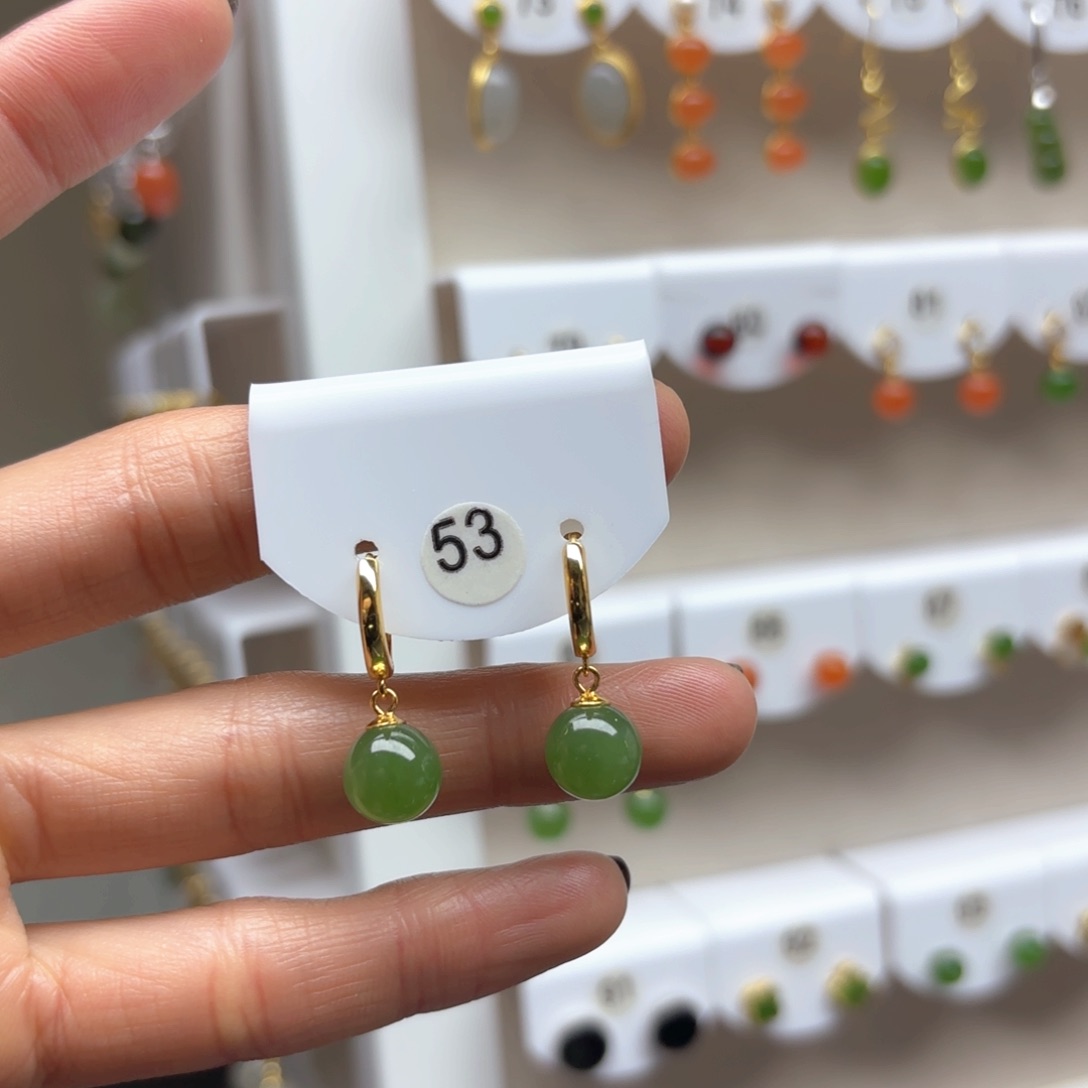 和田玉耳饰银S925镶嵌2