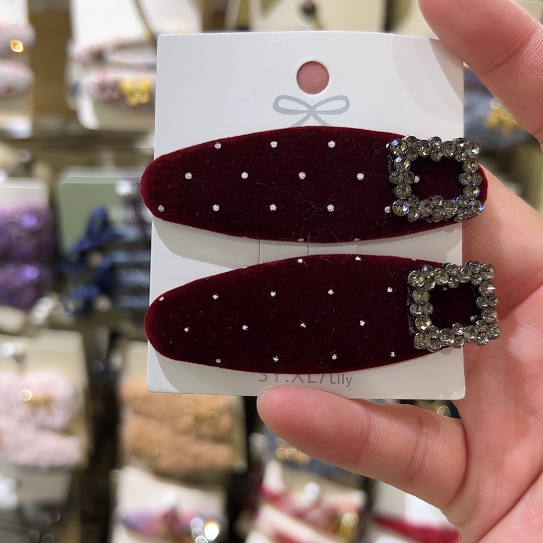 布艺非金属红色丝绒方钻拜拜夹