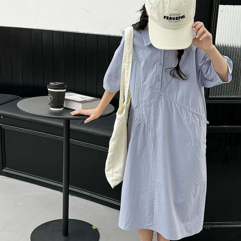 韩式童装女童纯色衬衫裙夏季儿童学院风连衣裙宽松休闲A字裙