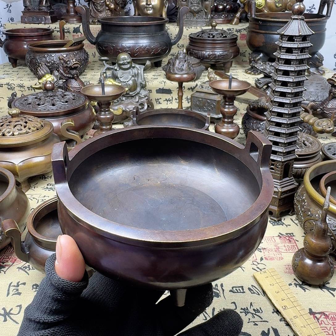 直耳炉家用供香炉纯铜工艺品摆件