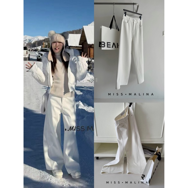 【挚爱白牛】冬天就这条了加绒加厚高腰直筒牛仔裤（MLY1758#）玛丽亚