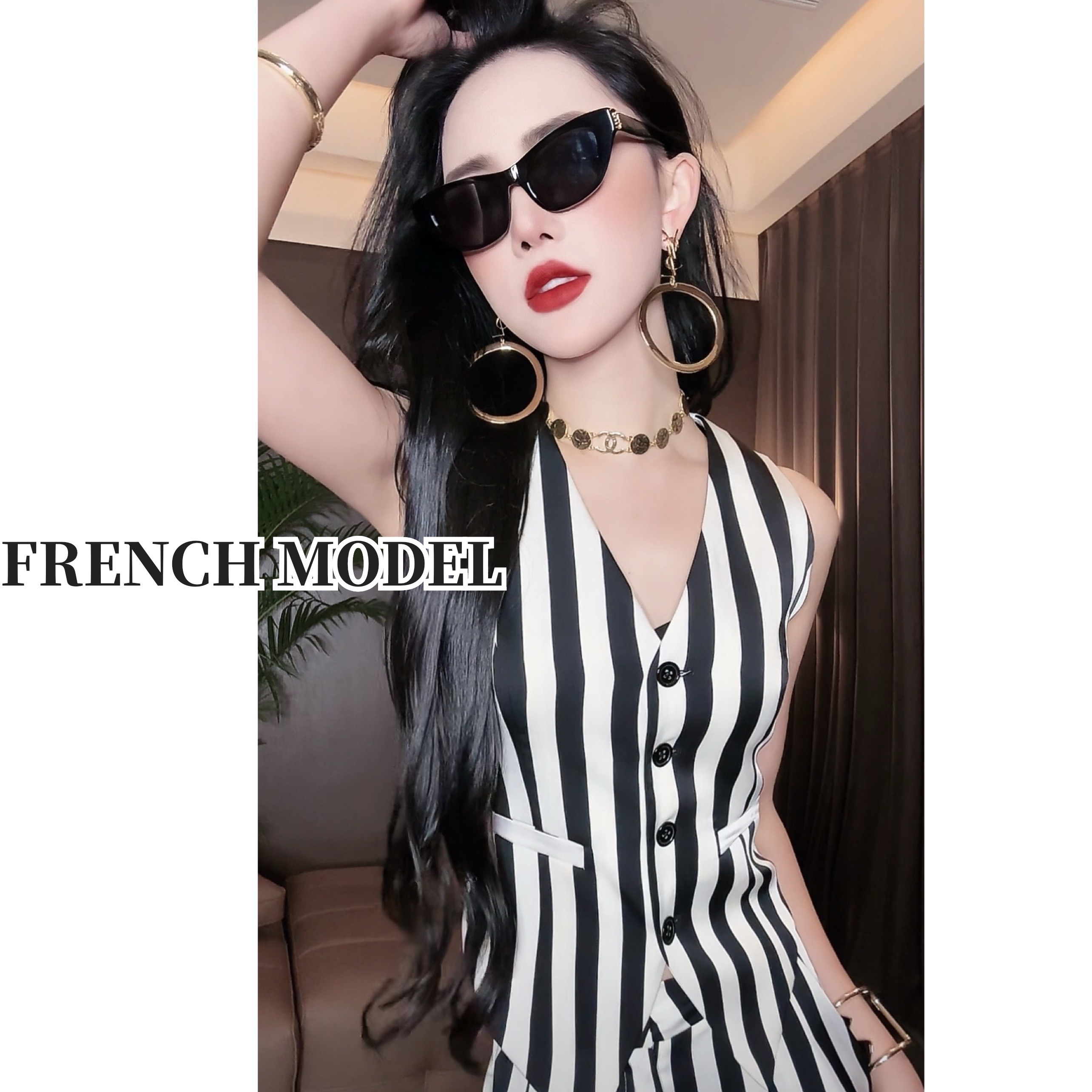 法模FRENCH MODEL .2024夏季高端时尚条纹马甲套装40660481