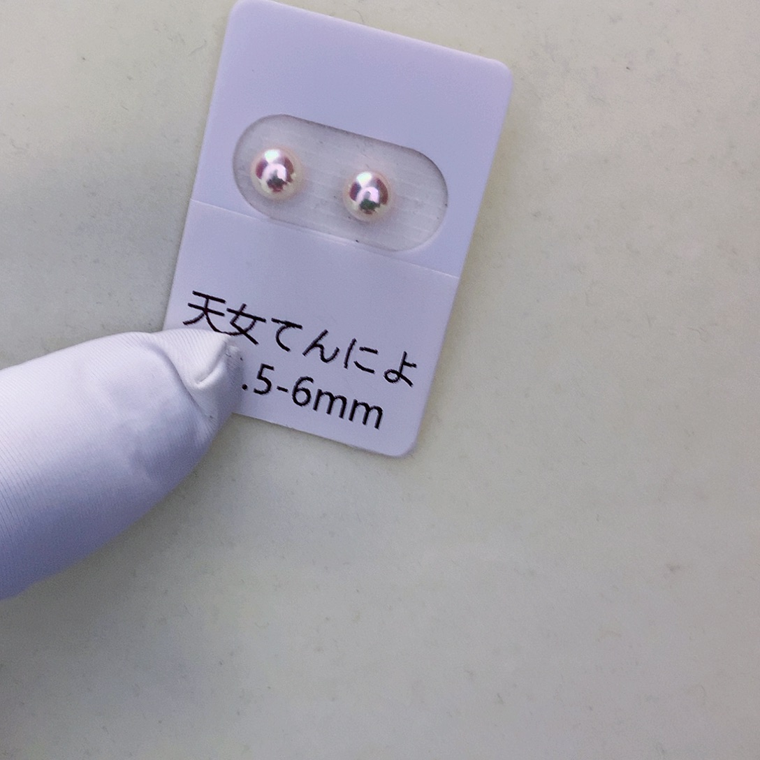 18K金镶嵌海水珍珠海水akoya天女耳钉5.5-6mm