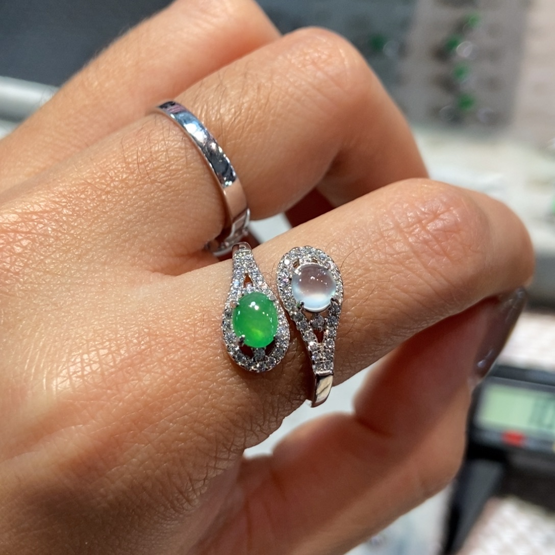 翡翠银S925镶嵌戒指天然缅甸