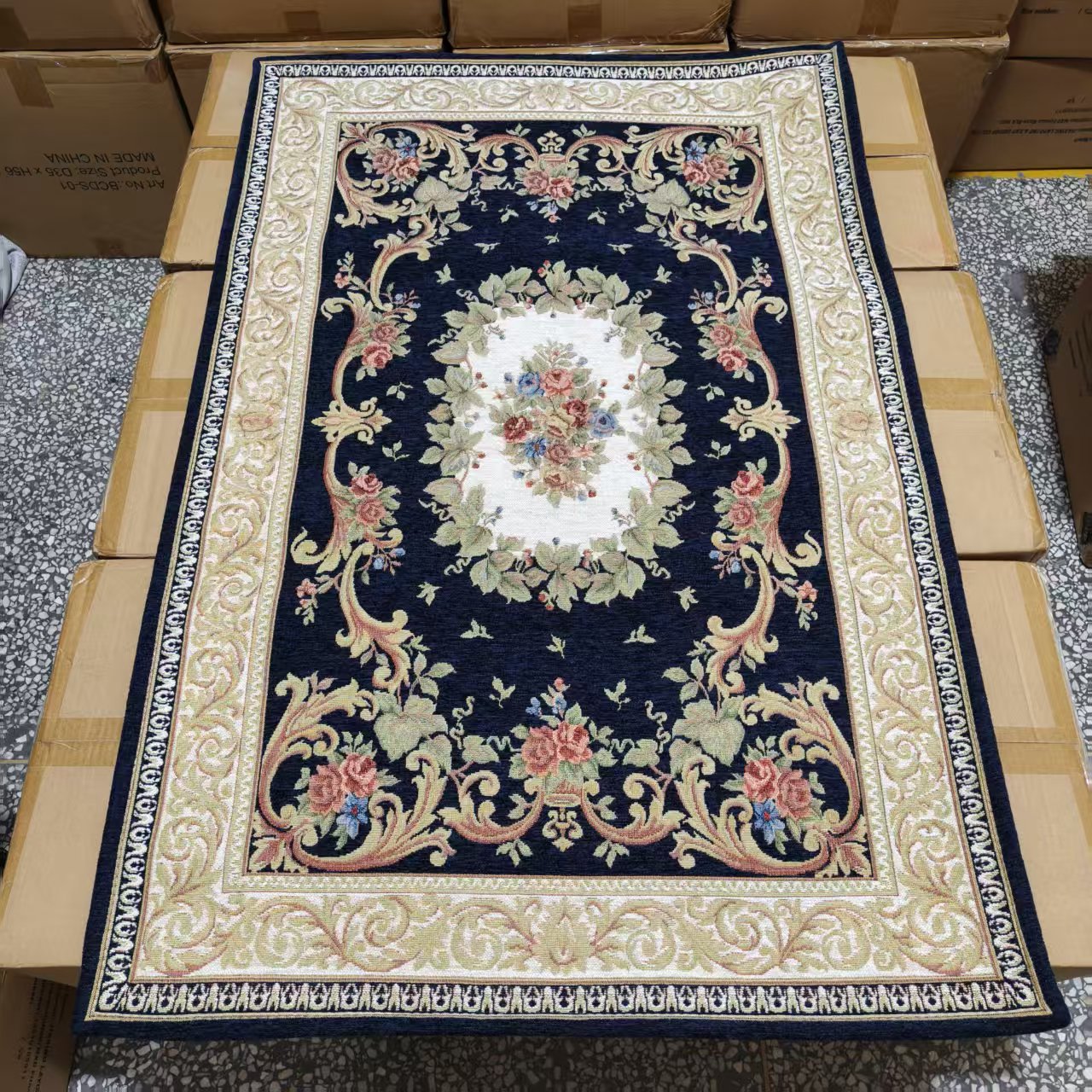 无异味！蓝色093  雪尼尔宫廷风地毯  80*120
