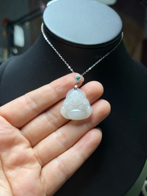 和田玉白玉佛工纯手工精工细雕挂件