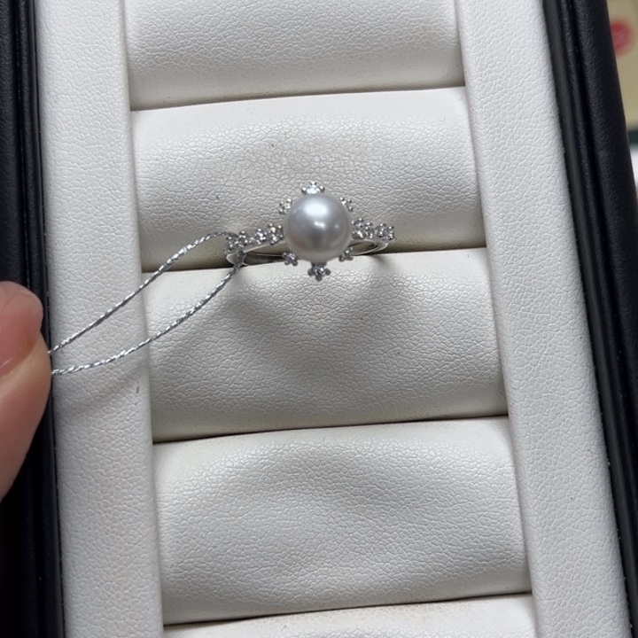 戒指海水珍珠银S925镶嵌AK7-8mm7h