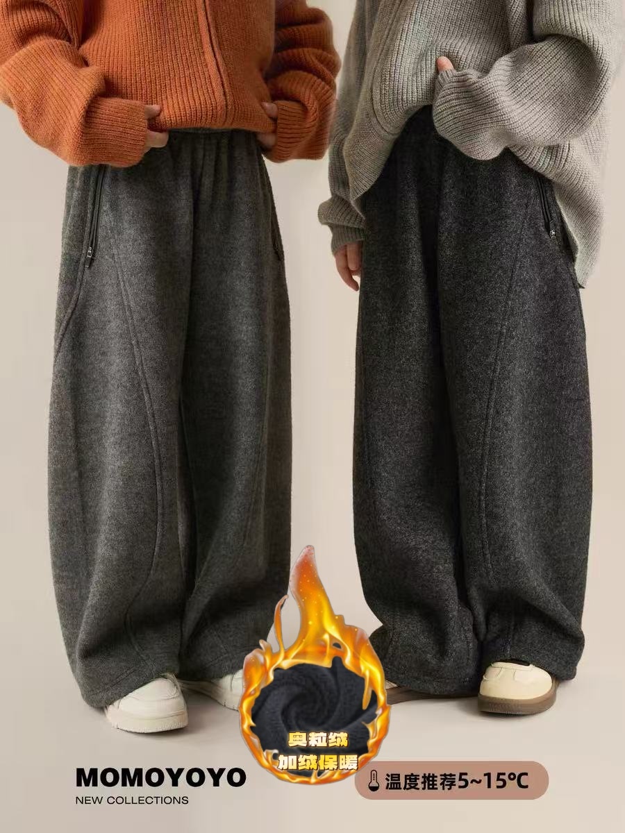 男女童加绒加厚裤子长裤保暖女童休闲裤糯米绒中大童直筒弯刀裤潮