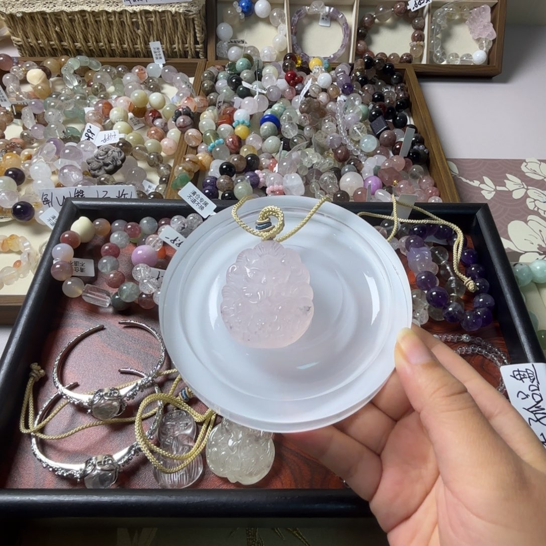 上***吧手链水晶未镶嵌758号粉水狐牌