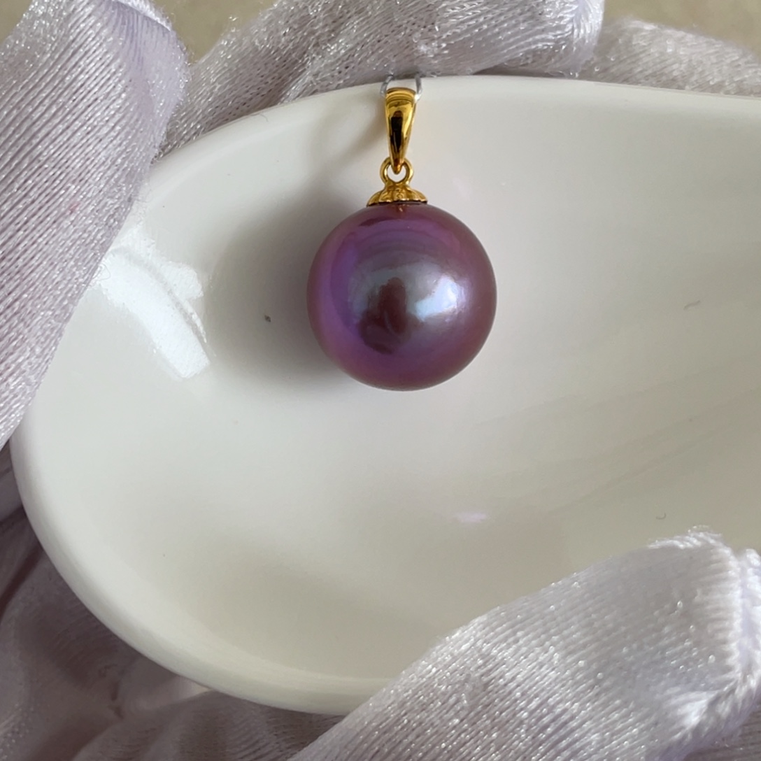 淡水珍珠18K金镶嵌吊坠(不含链)13.4mm