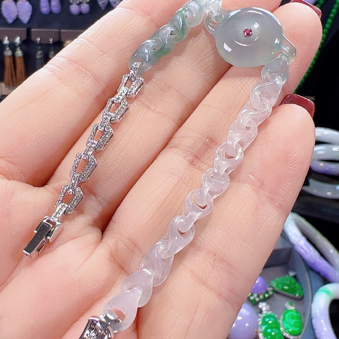 翡翠18K金镶嵌手链签收后24小时鉴赏期