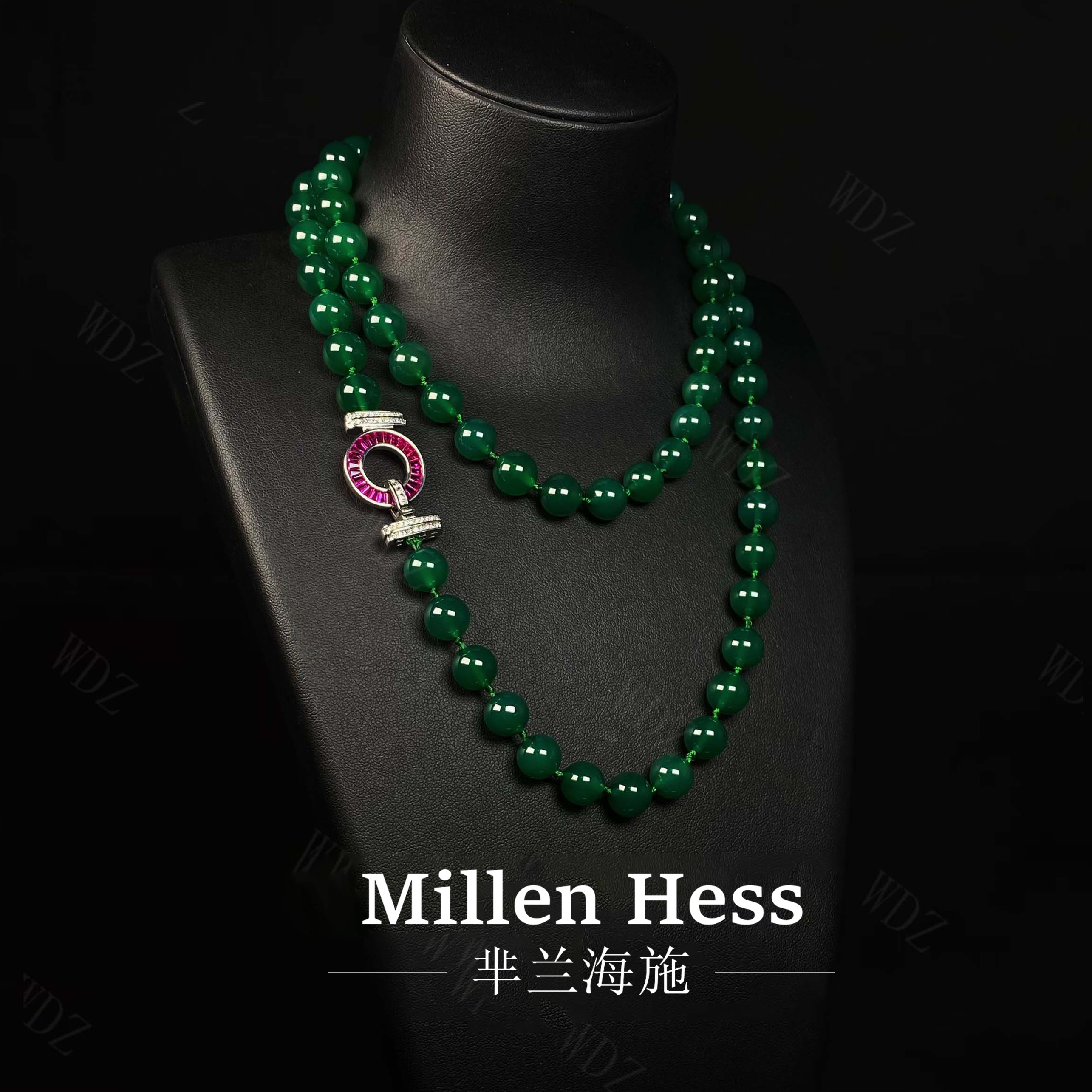 万物生玛瑙玉髓毛衣链中国风珠宝项链女饰品首饰绿色百搭简约链子