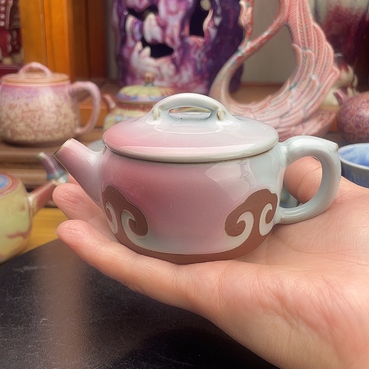 陶摆件钧雅堂粉红汉瓦壶