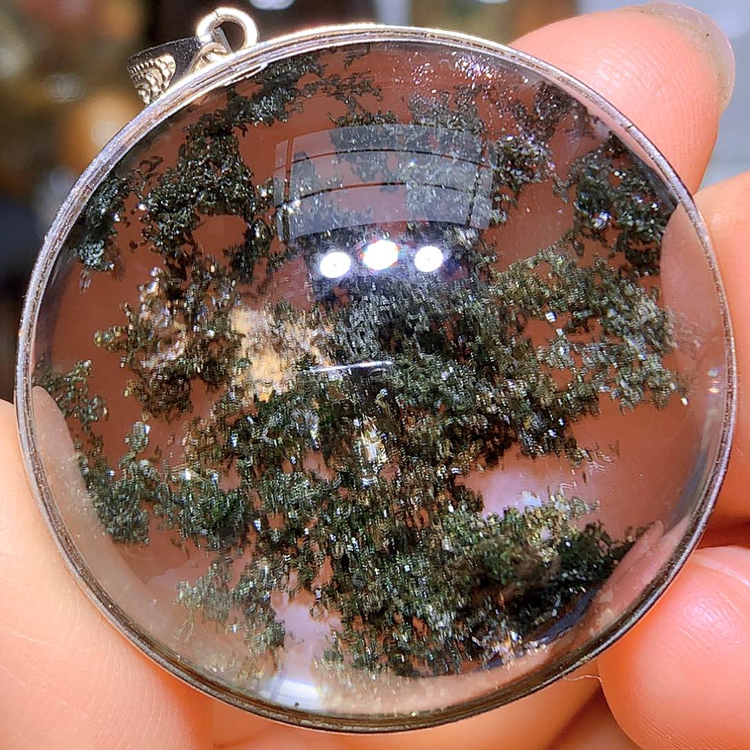 水晶吊坠银S925镶嵌天然水晶