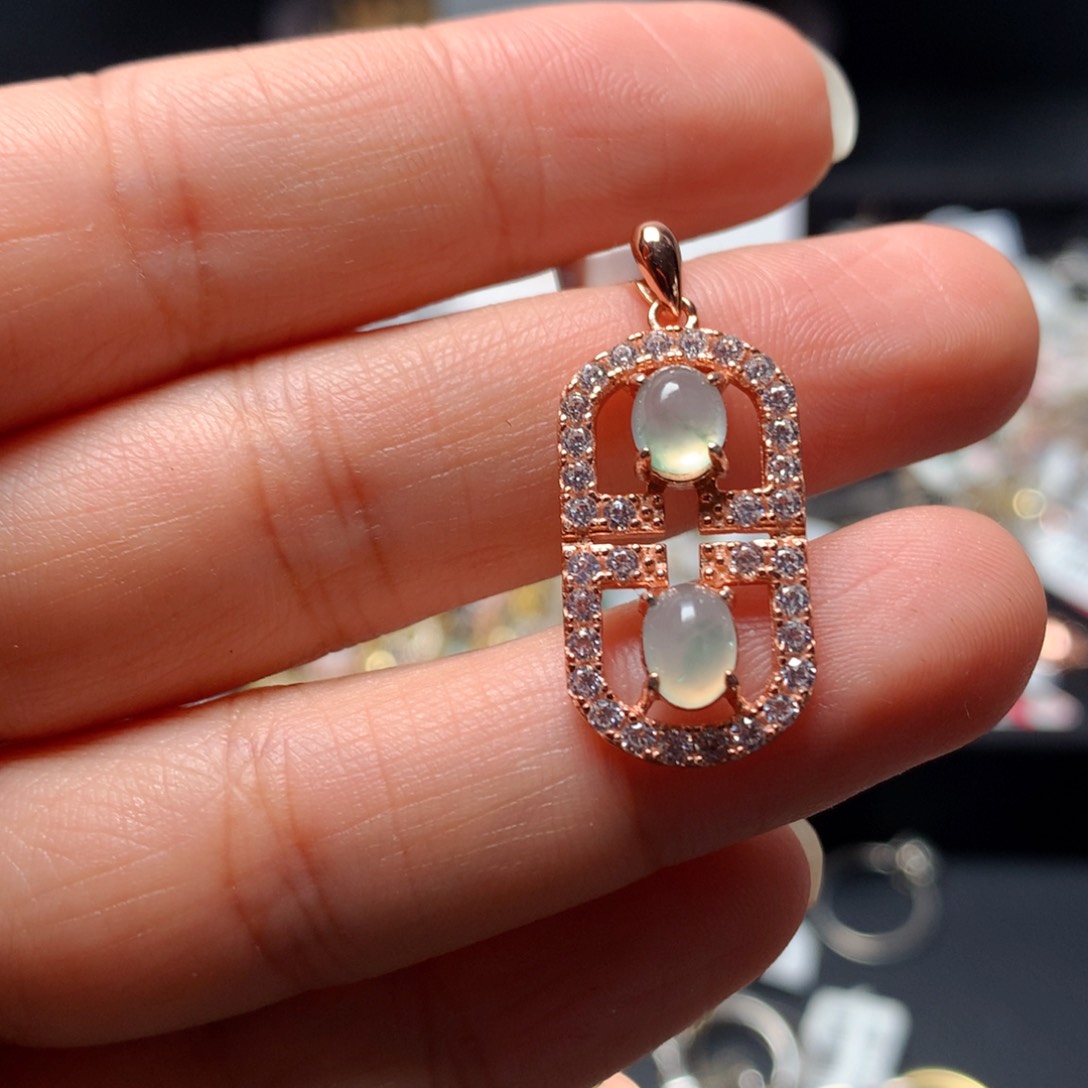 翡翠戒指银S925镶嵌吊坠