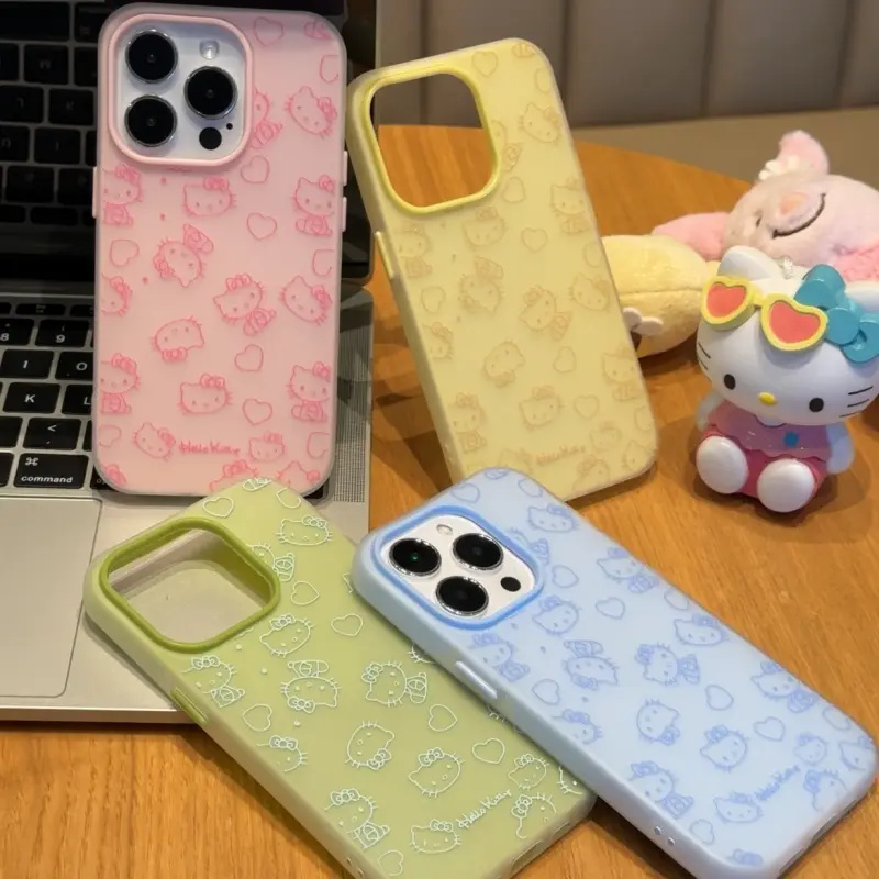 数码手机壳多色线条爱心kt猫适用iPhone16肤感果冻1514苹果