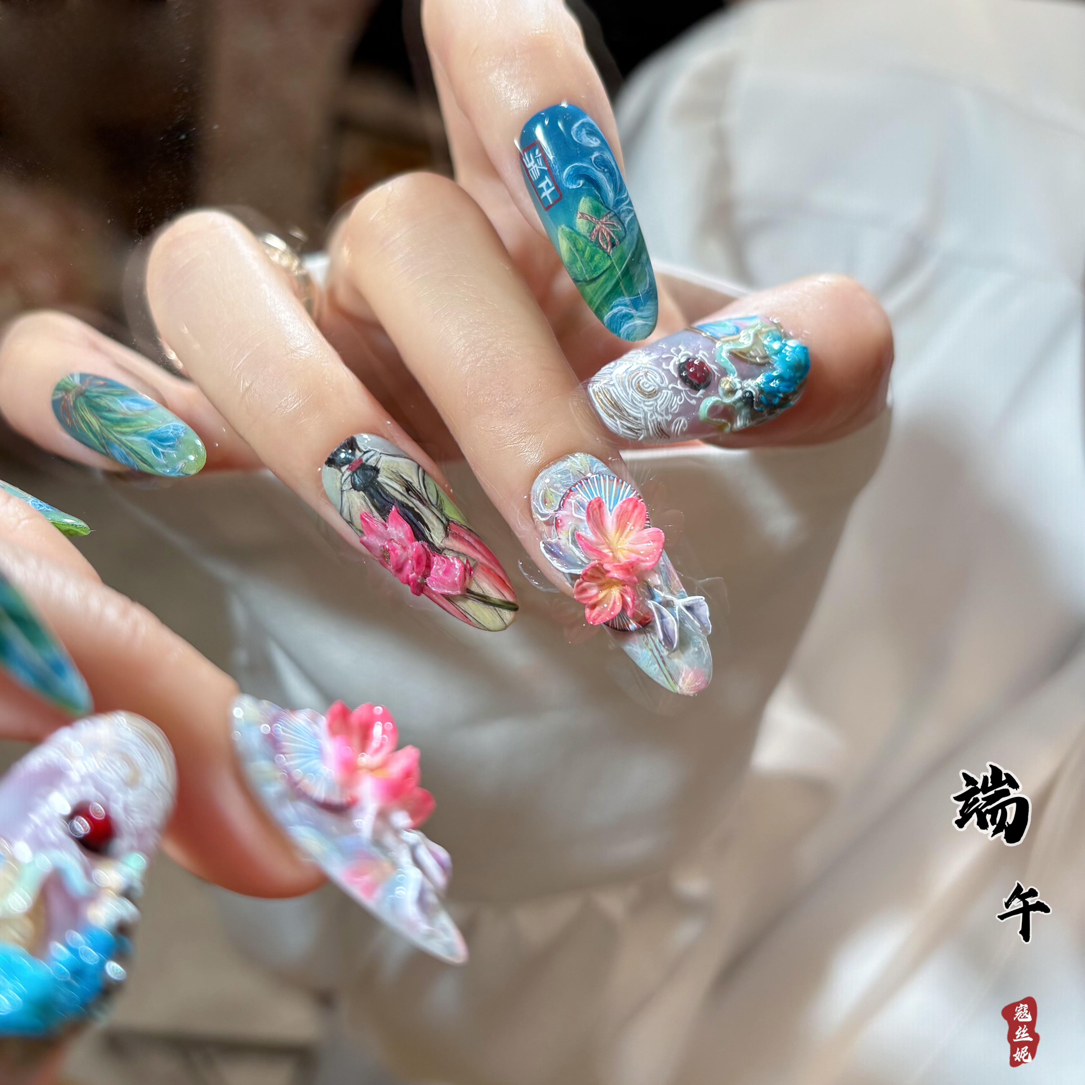 水彩手雕@【端午】寇丝妮 纯手工穿戴式美甲