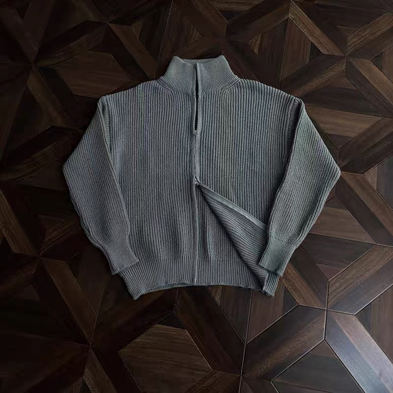 双拉链针织开衫大毛衣