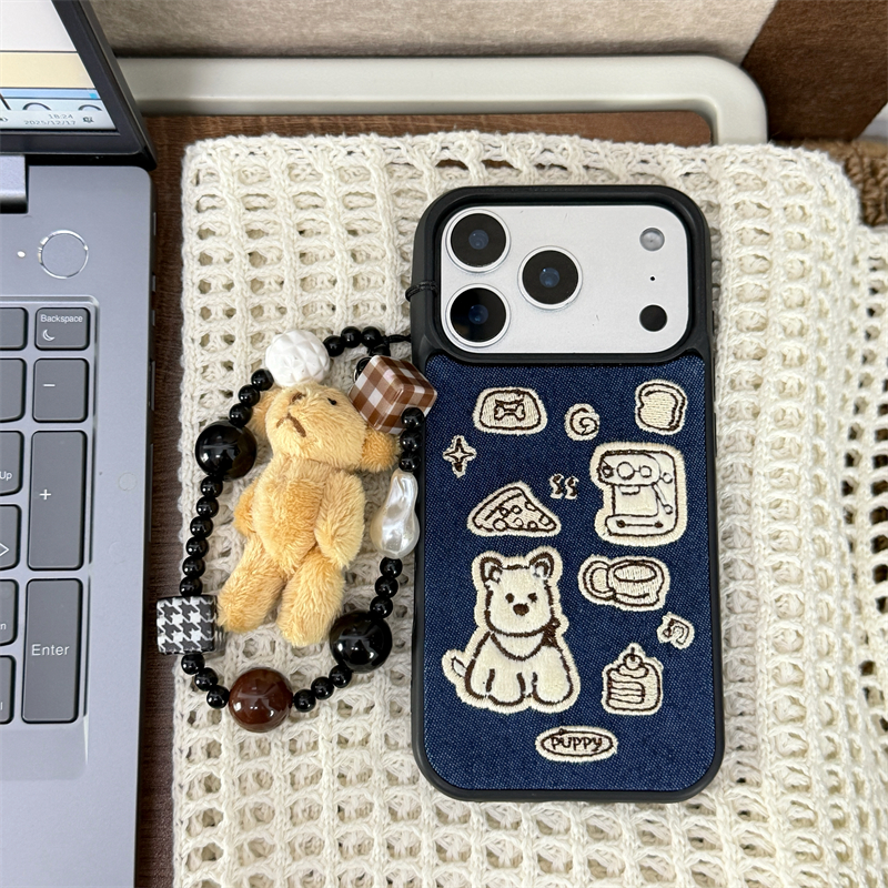 ins牛仔刺绣西高地狗狗链条适用16promax手机壳iPhone17苹果15/14