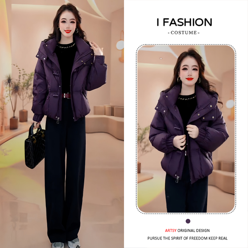 慵懒风长袖连帽棉服女2025冬季新款欧货加棉加厚宽松显瘦气质外套