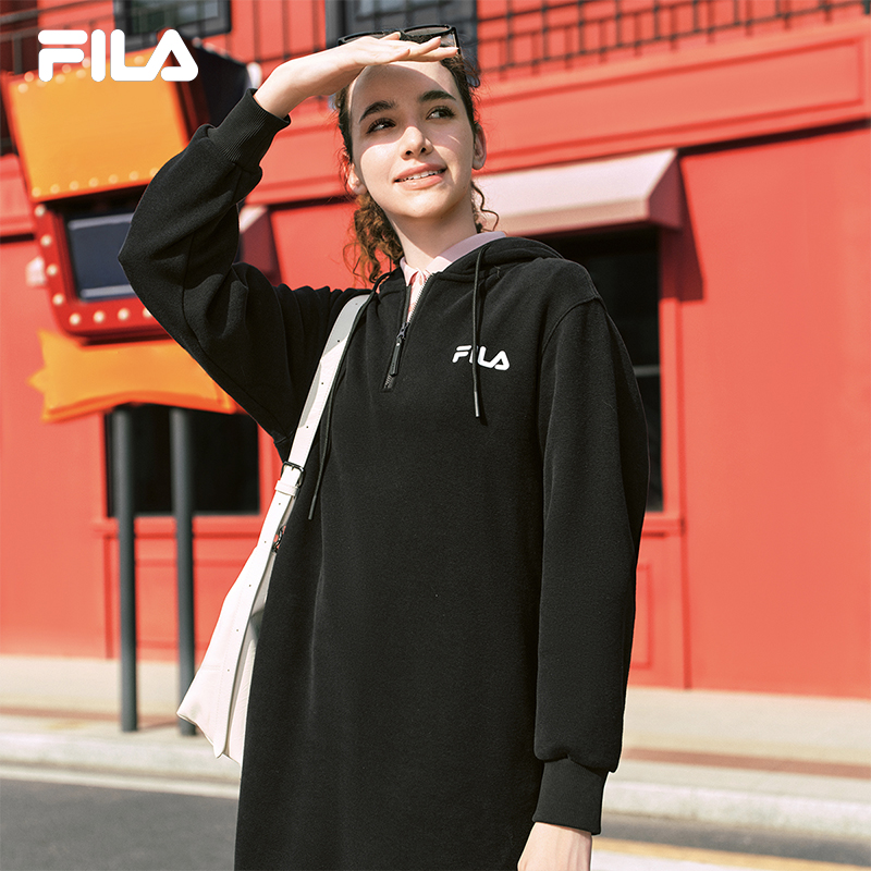 FILA/斐乐连衣裙2025年夏新款长款连帽打底卫衣长裙子F51W539303F