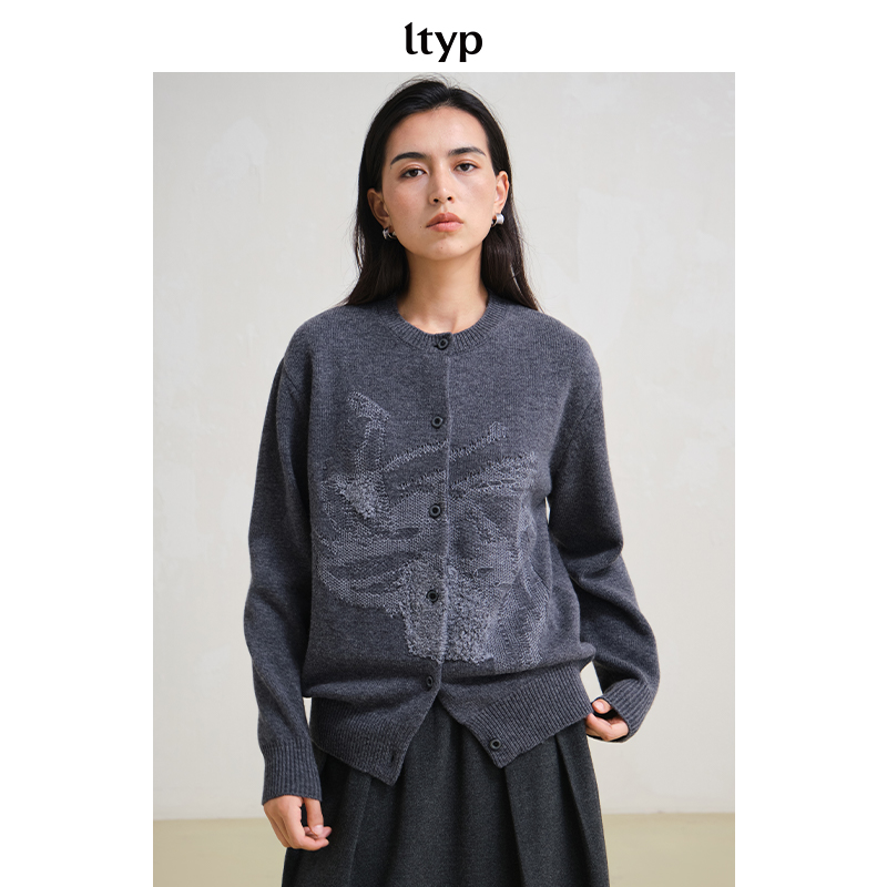 ltyp 11.1 羊毛艺术提花针织开衫 简约圆领毛衣女春季Y154254198