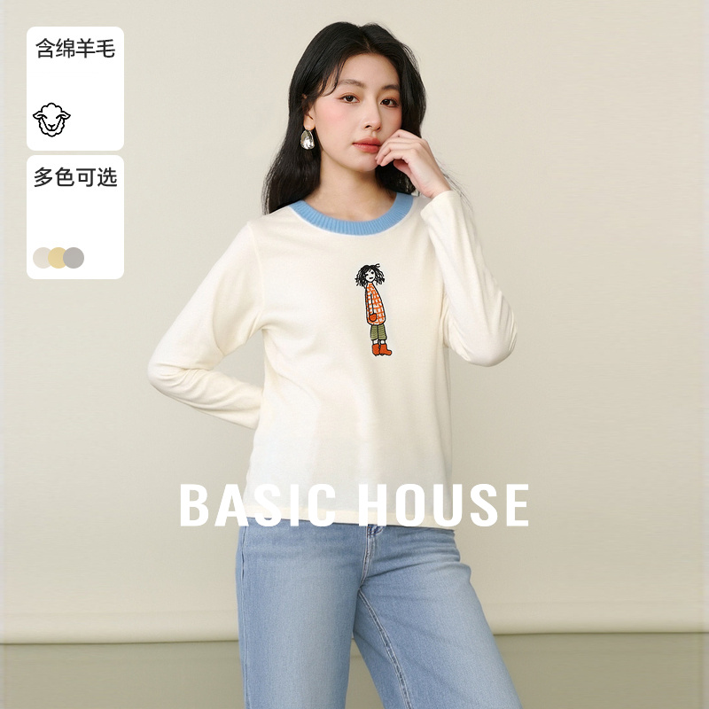 Basic House/百家好春季休闲百搭套头卡通时尚针织衫-B0625H5O742