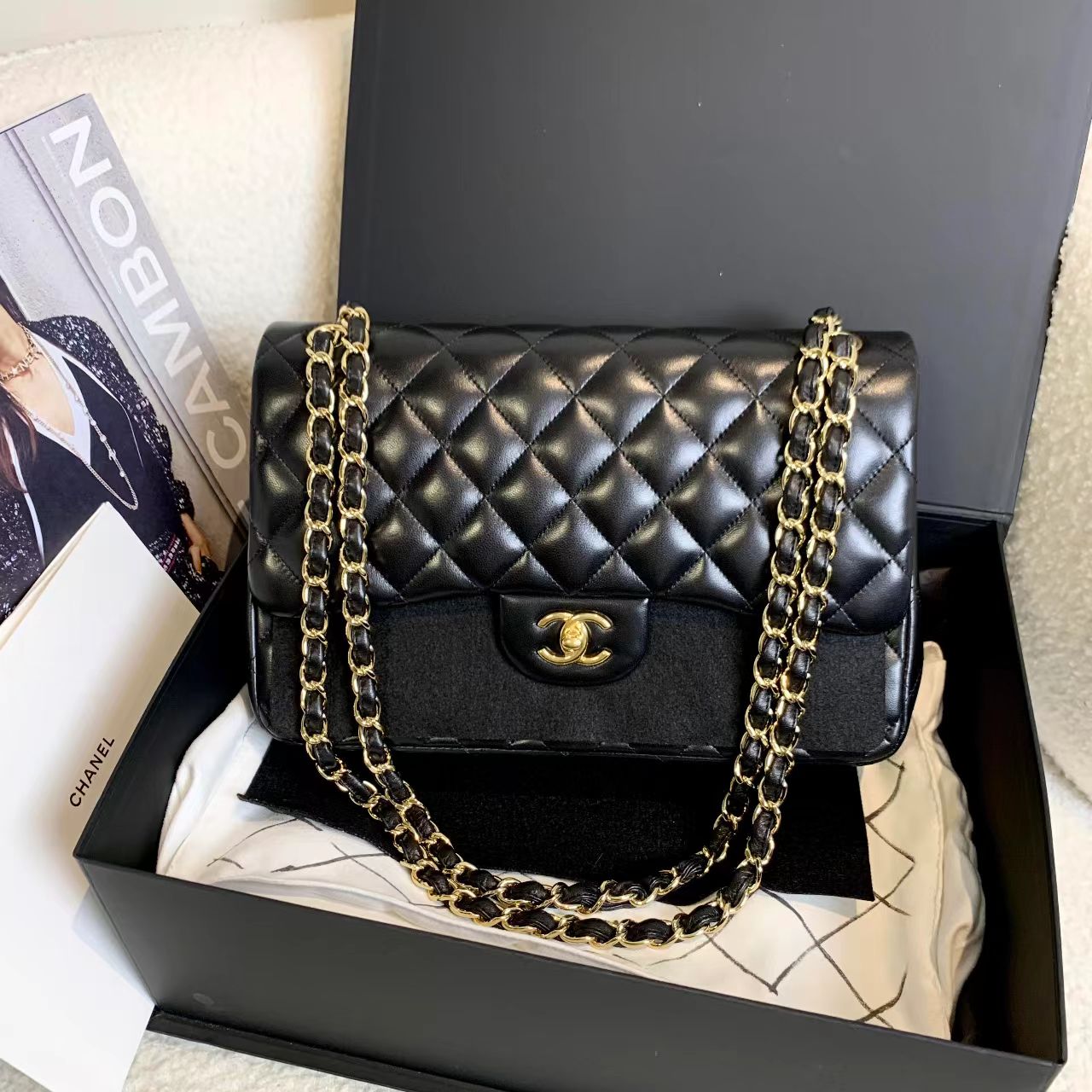 99新 Chanel/香奈儿 订金壹臻/黑金羊jumbo15开单肩包 95572541