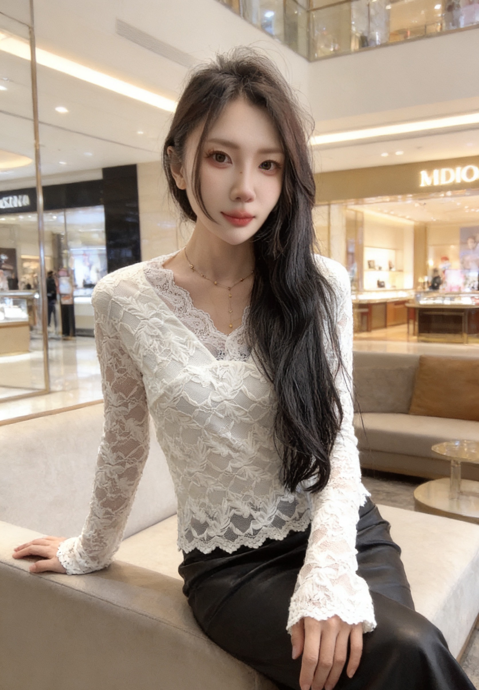 纤姑娘洋气纯色百搭常规V领长袖蕾丝打底衫冬季秋冬内搭上衣