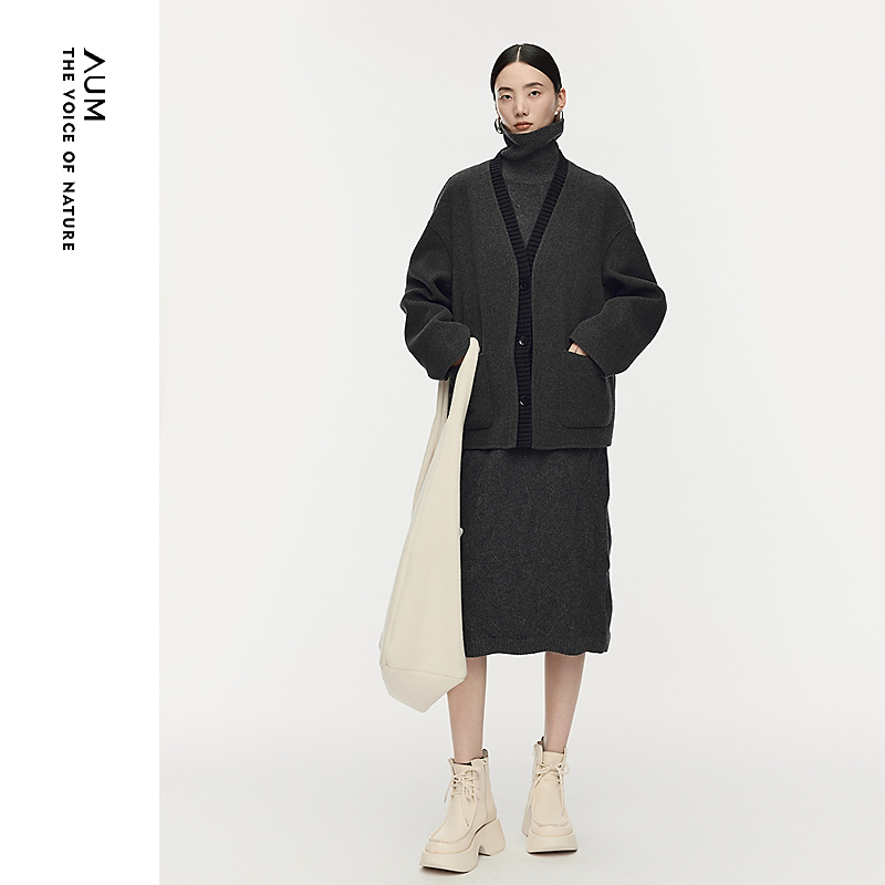 AUM25年秋冬新款复古新中式休闲百搭双面呢开衫短外套M1FZ48458