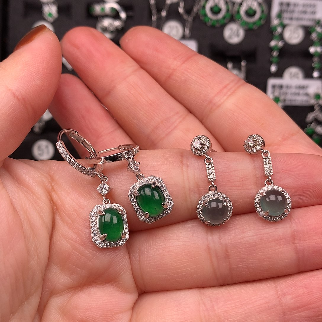 诺***依翡翠银S925镶嵌耳饰