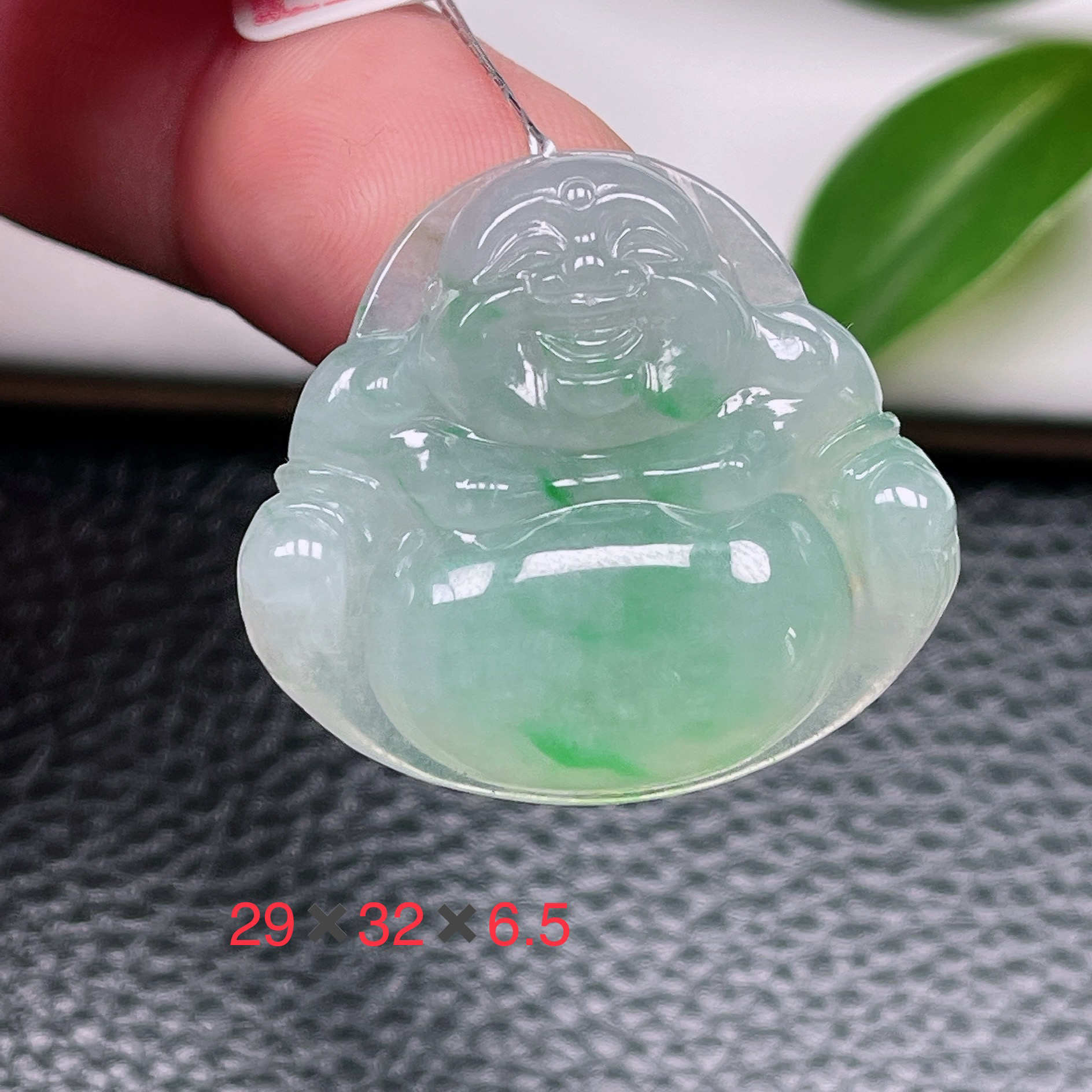 天然缅甸翡翠A货～冰种飘绿大肚佛公吊坠冰润一刀切玉佛笑佛挂件76