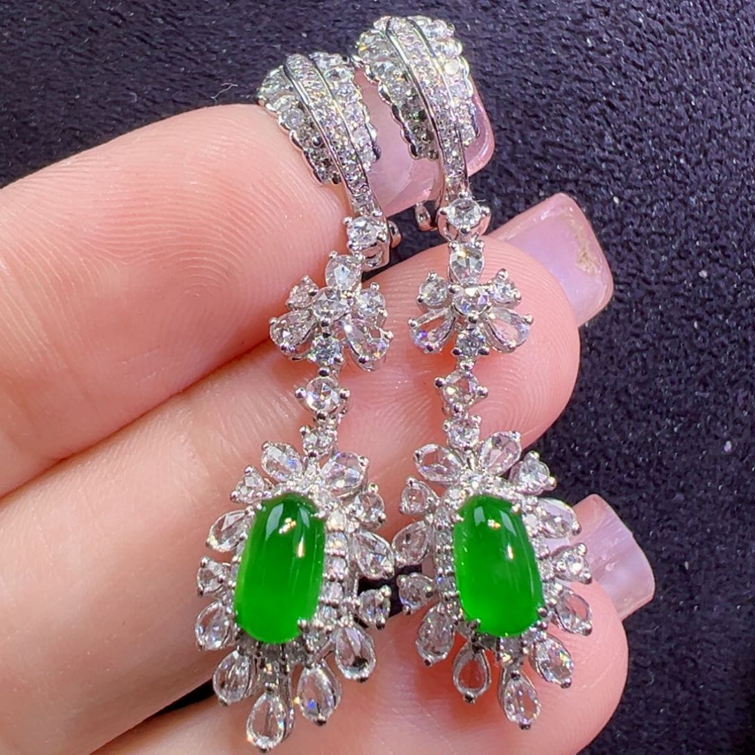 翡翠18K金镶嵌耳饰耳坠