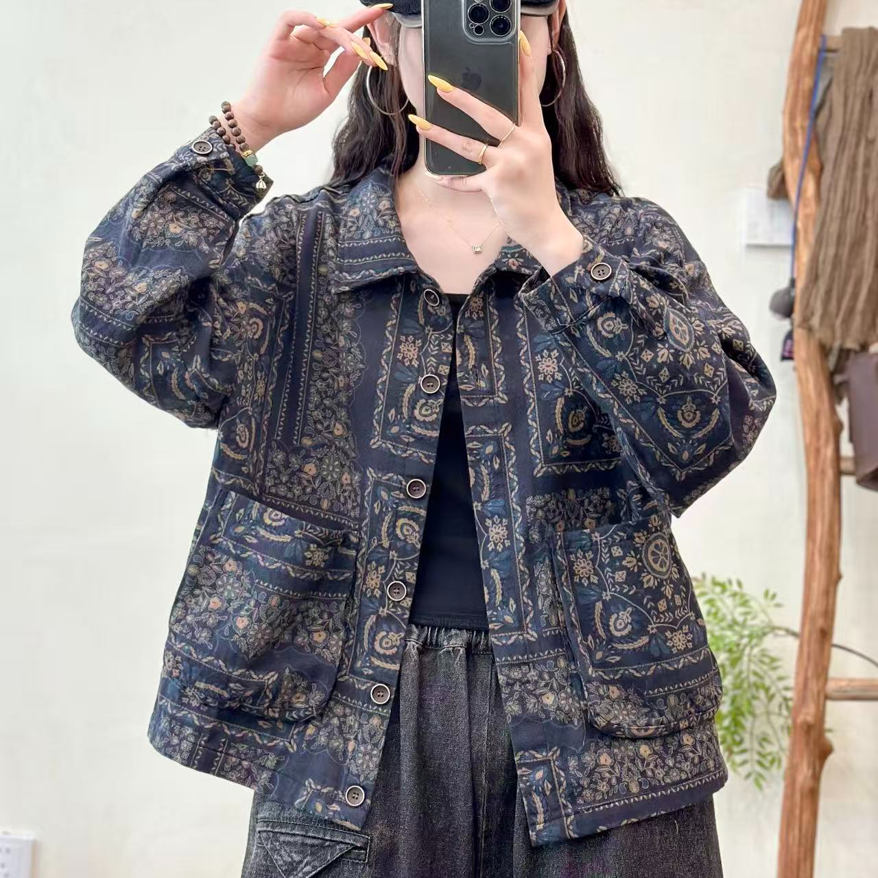 15277新款春秋复古风休闲减龄百搭宽松上衣外套