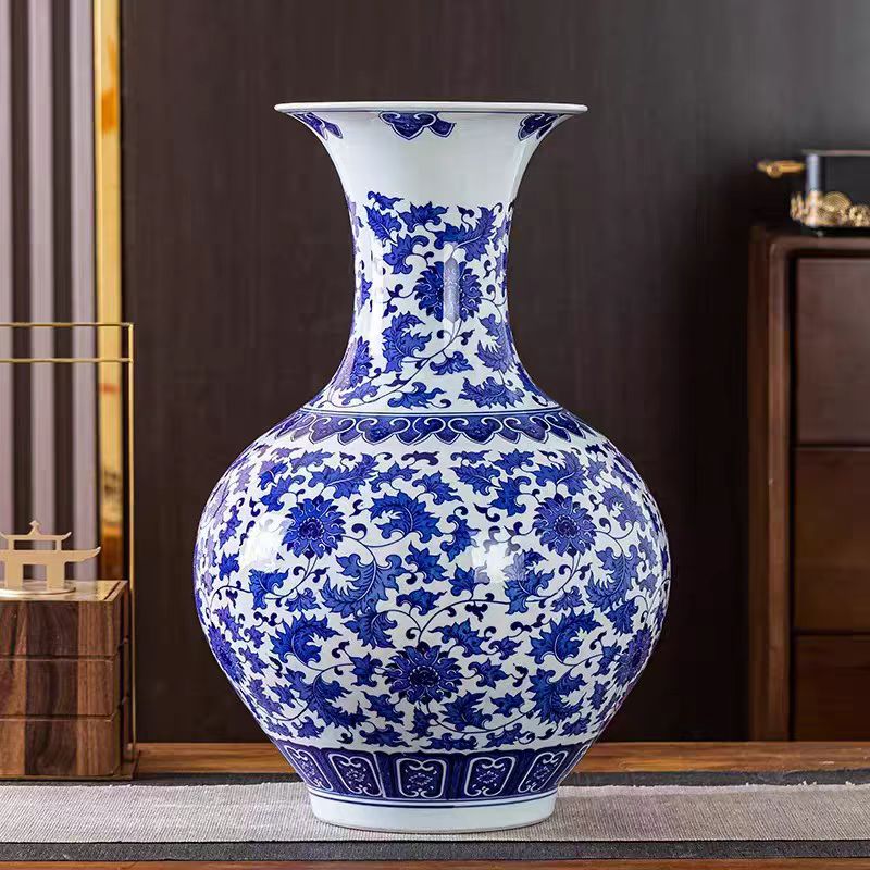 （高50cm）景德镇陶瓷手绘青花缠枝莲大赏瓶客厅书房办公室大摆件