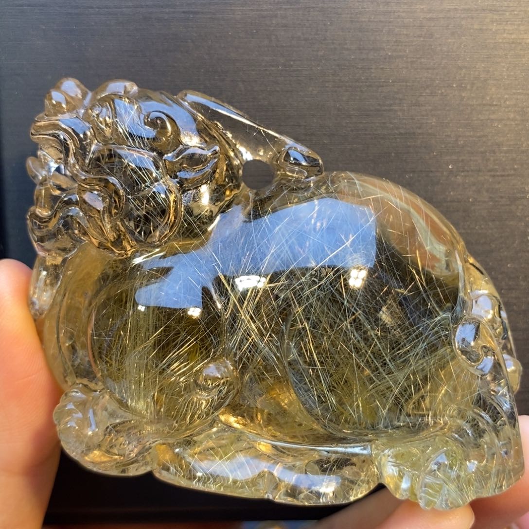 未镶嵌水晶颈饰金发晶高货貔貅手把件 摆件