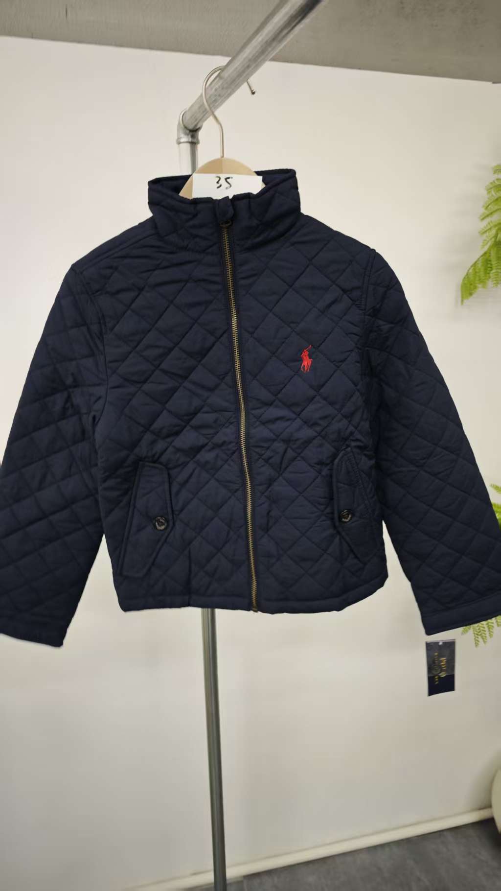 深蓝色菱格棉服  35 号