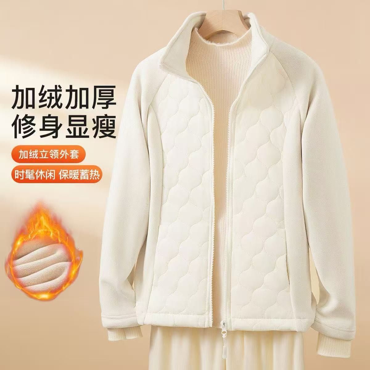 L281菱格拼接保暖上衣立领女秋冬修身显瘦保暖休闲外套通勤百搭女