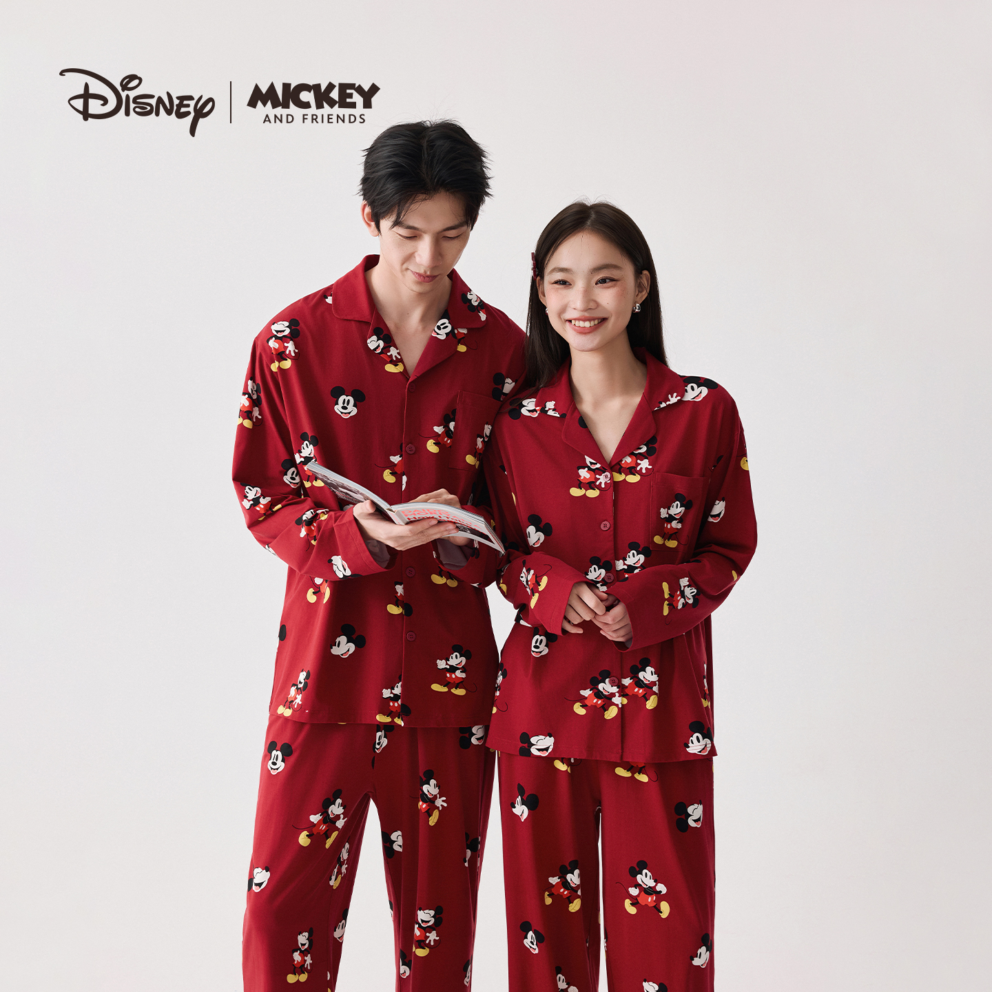 迪士尼米奇莫代尔棉可外穿休闲婚庆睡衣家居服套装C53971