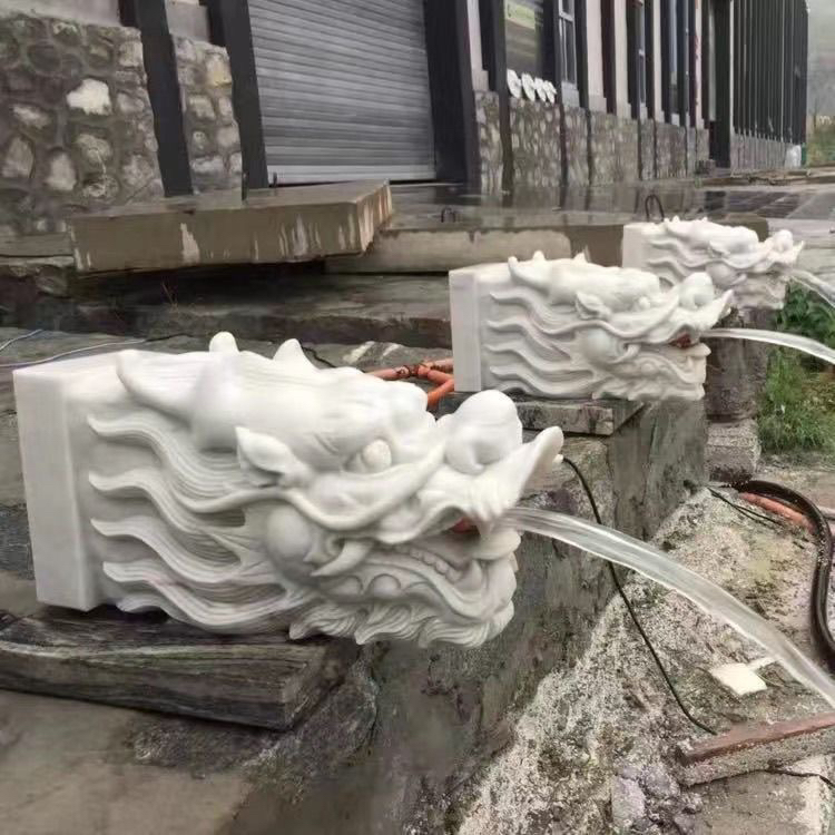 汉白玉喷水龙头青石流水龙头吐水石龙头水池喷泉浮雕流水户外摆件