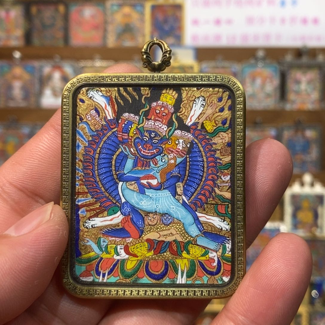 吊坠热贡纯手绘唐卡大威德